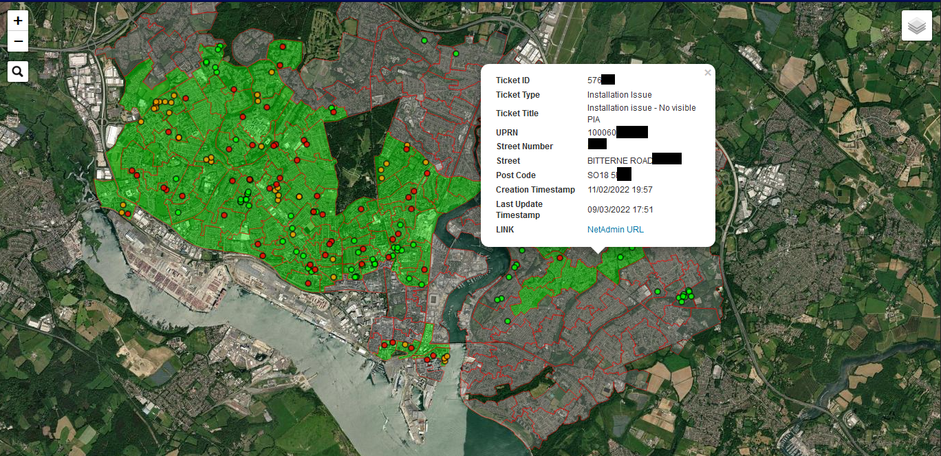 an example dashboard combining CRM, address and fibre asset data